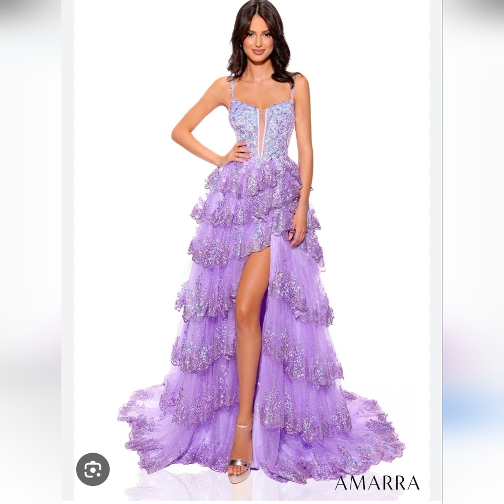 Amarra Lavender Sequin Prom Gown